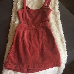 Pink Red Corduroy Overall Dress